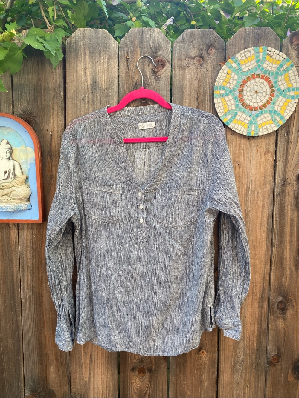 Women's Carve Blue and white micro-striped top, size medium.